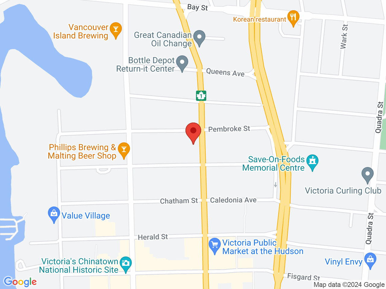 Street map for UEM Cannabis, 2020a Douglas St., Victoria BC