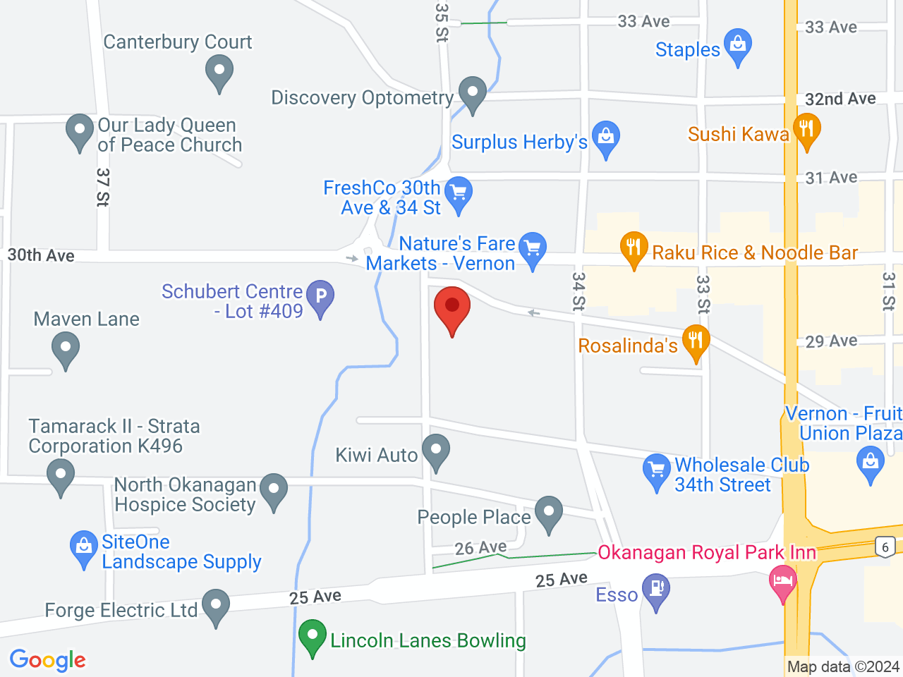 Street map for Vernon Cannabis Store, 2813A 35 St., Vernon BC