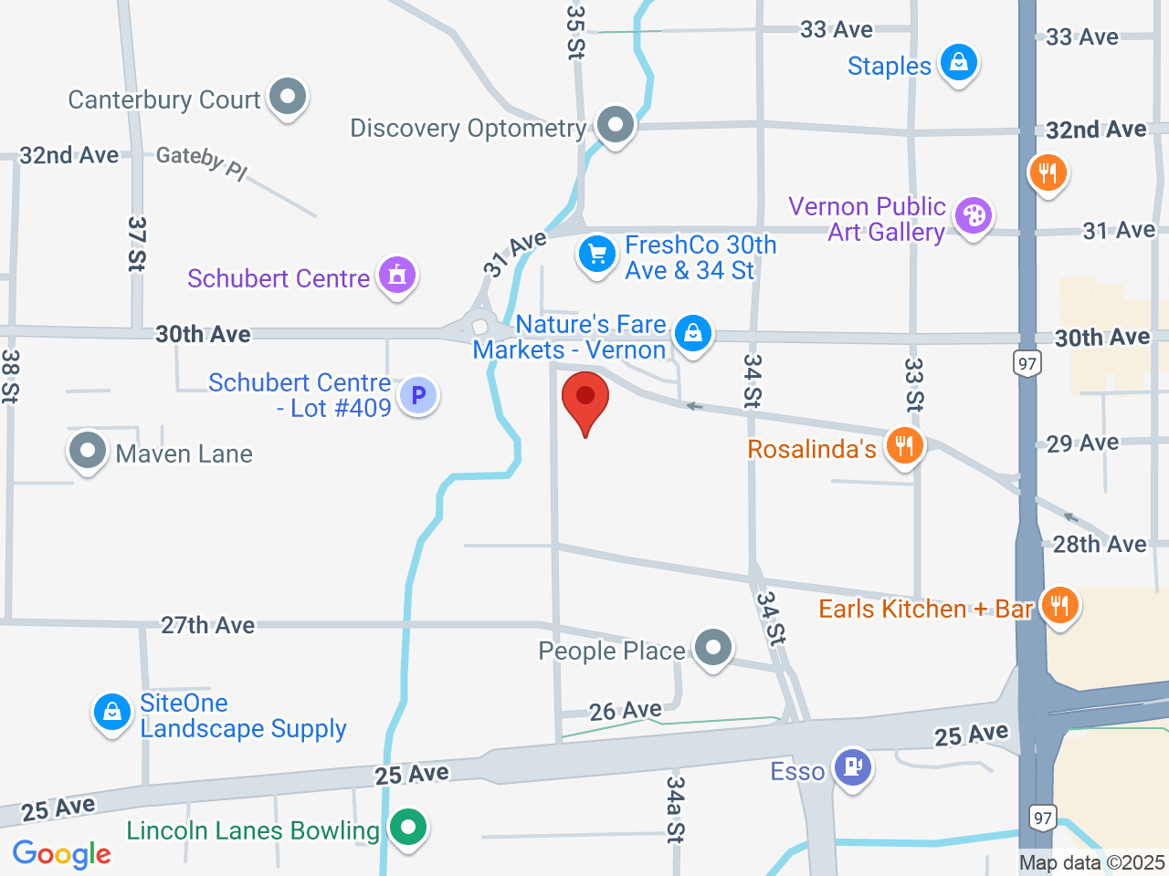 Street map for Vernon Cannabis Store, 2813A 35 St., Vernon BC