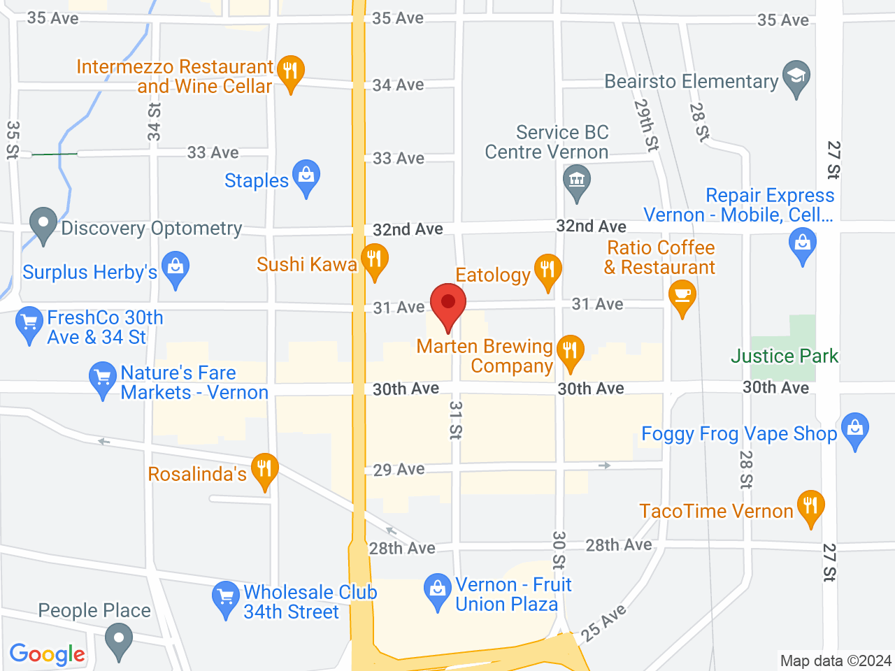 Street map for Vernon Cannabis Store, 3004 31st St, Vernon BC