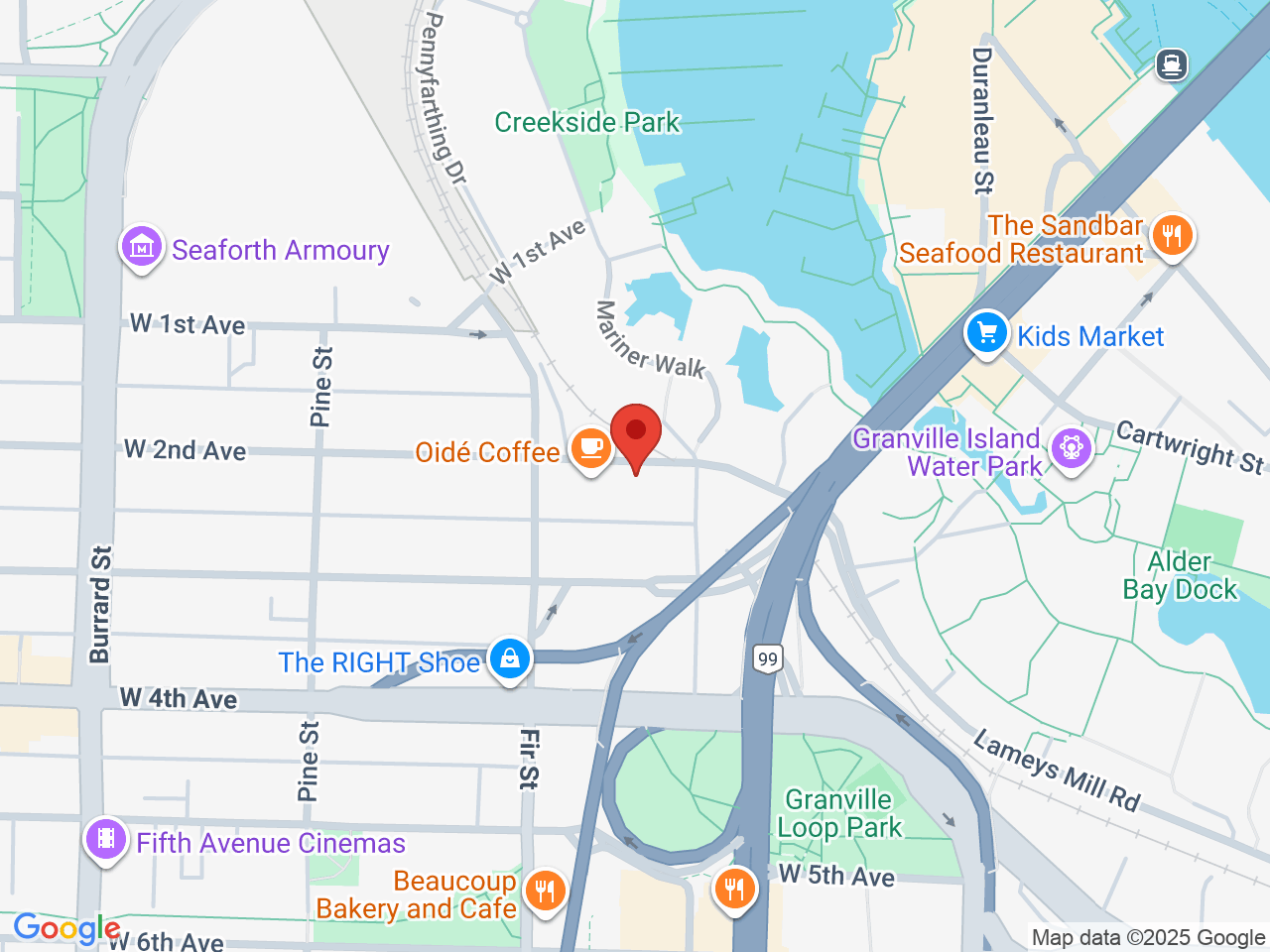 Street map for Village Bloomery, 1538 W 2nd Ave, Vancouver BC