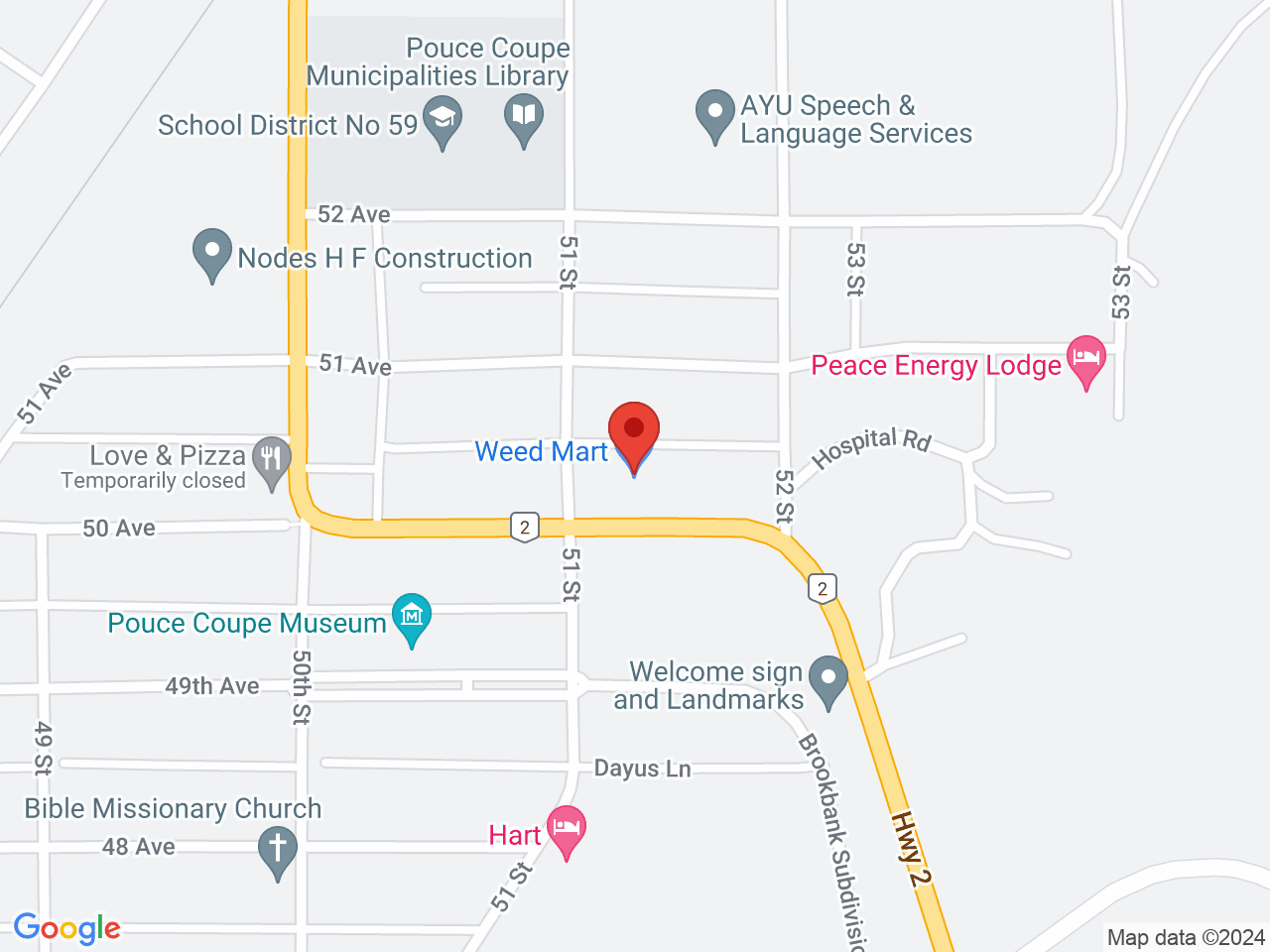 Street map for Weed Mart, 5104 50th Ave, Pouce Coupe BC