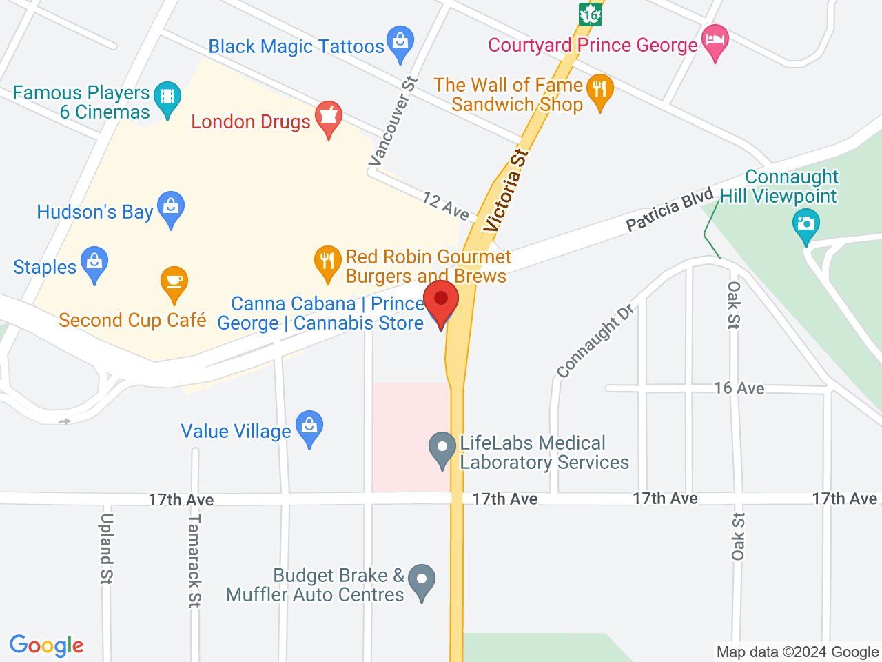 Street map for Canna Cabana, 1543 Victoria St., Prince George BC
