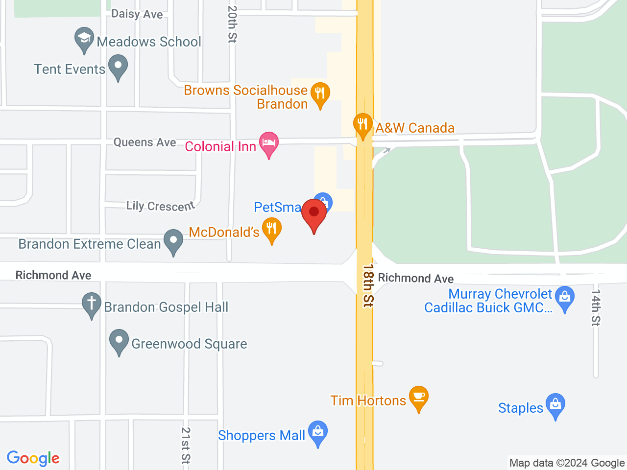 Street map for Garden Variety Brandon, 1350 18th St., Unit 1B, Brandon MB