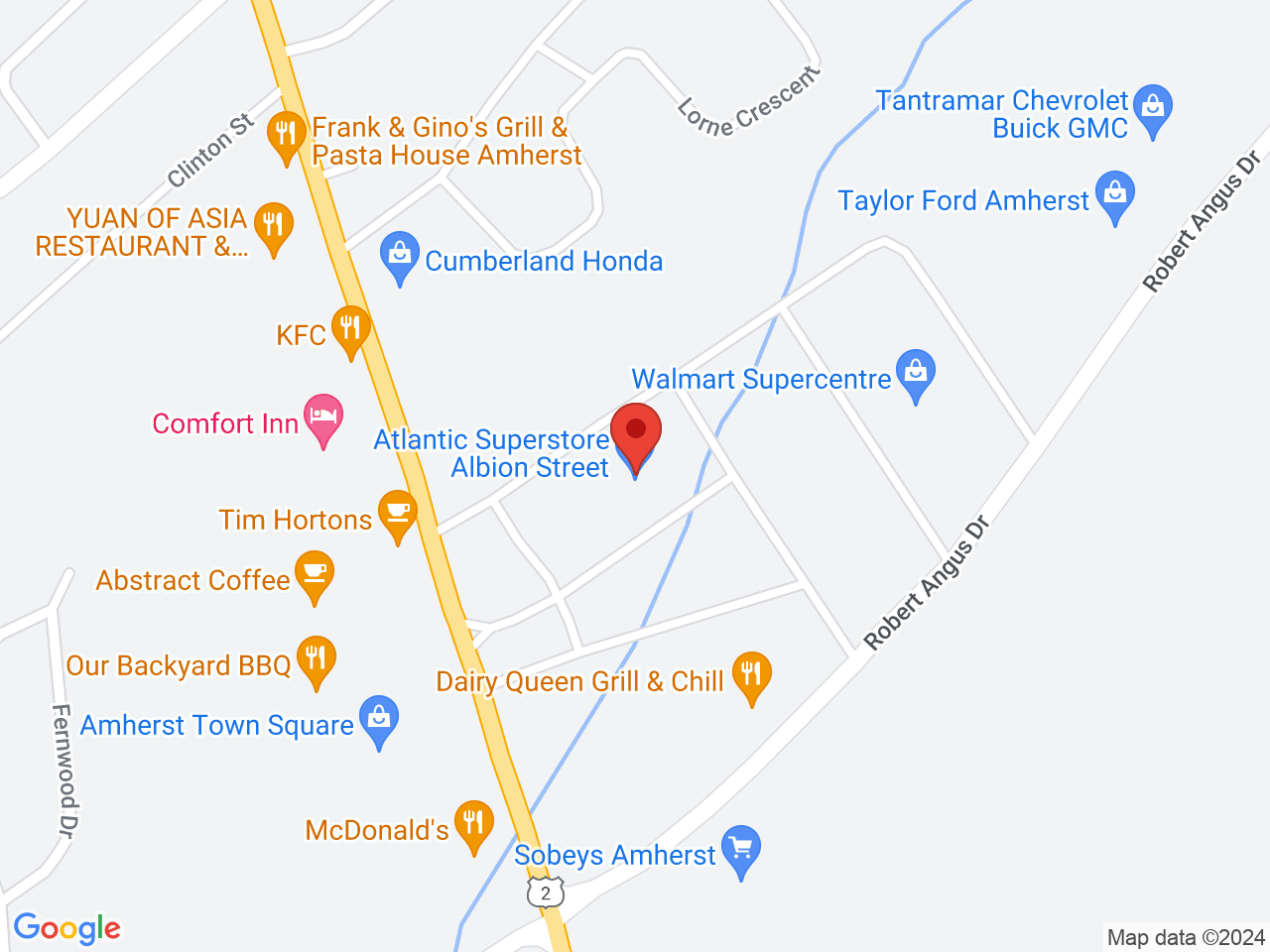 Street map for NSLC Cannabis Amherst, 126 South Albion St., Amherst NS
