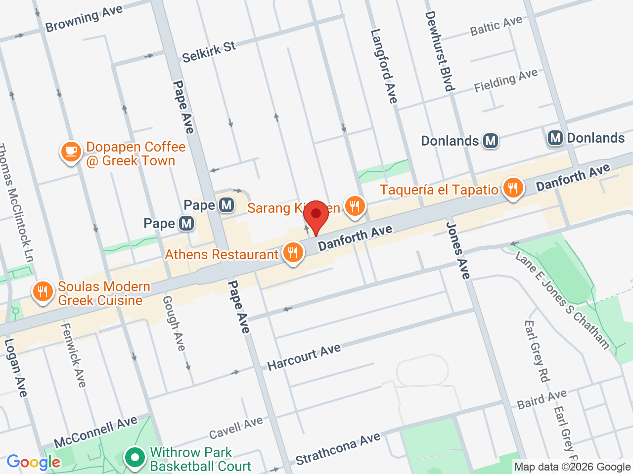 Street map for Canvas Cannabis, 730 Danforth Ave. Suite 1, Toronto ON