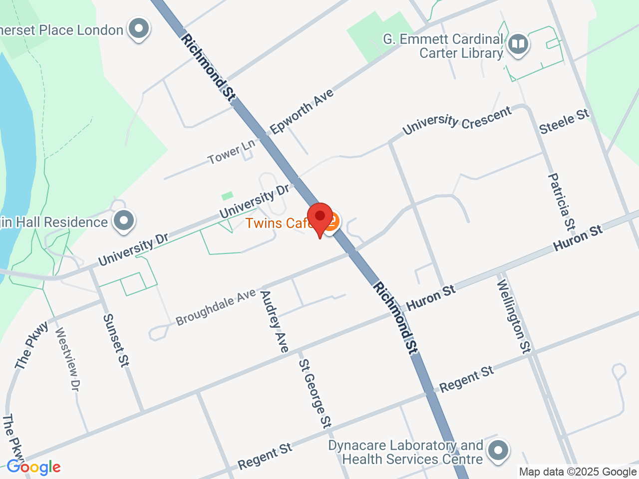 Street map for Friendly Stranger London, 1135 Richmond St., London ON