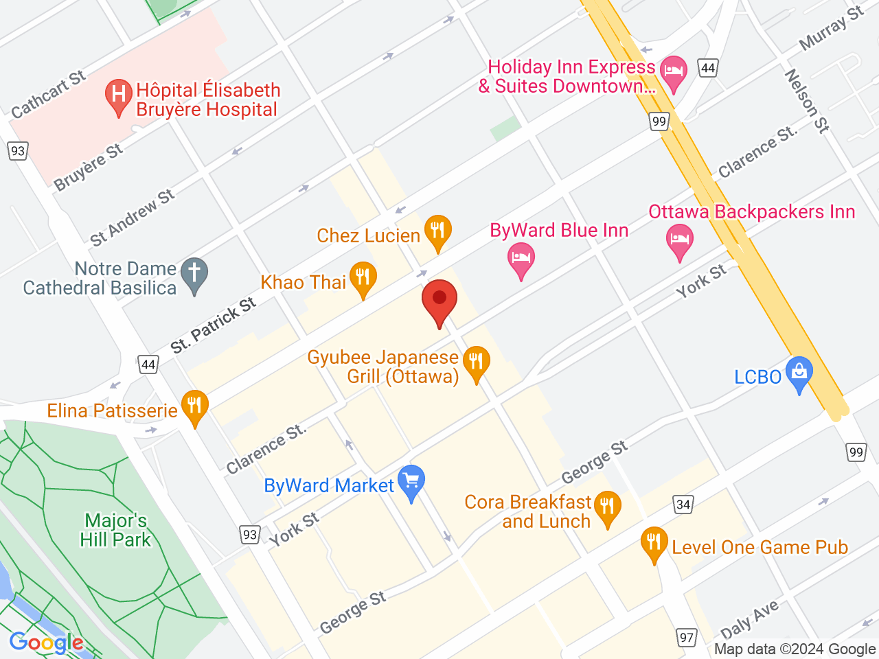 Street map for Bluebird Cannabis Co., 121 Clarence St., Ottawa ON