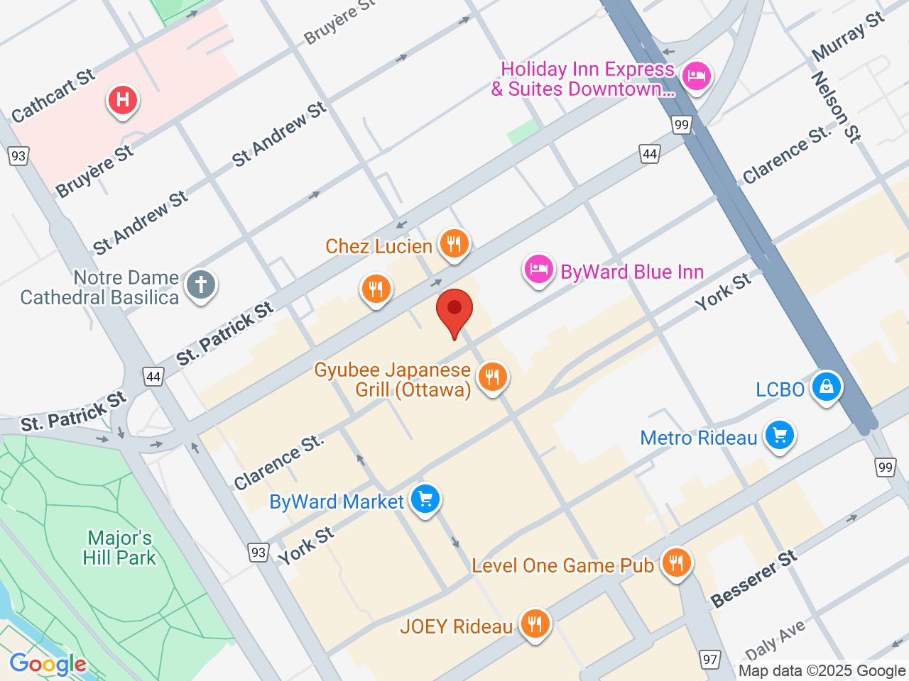 Street map for Bluebird Cannabis Co., 121 Clarence St., Ottawa ON