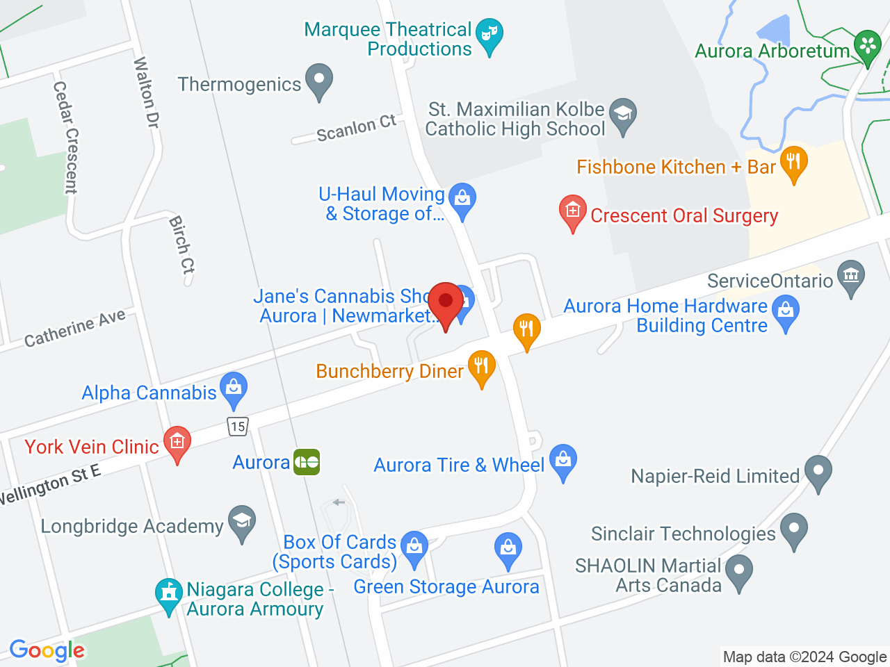 Street map for Jane's Cannabis Shop, 160 Wellington St. E, Aurora ON