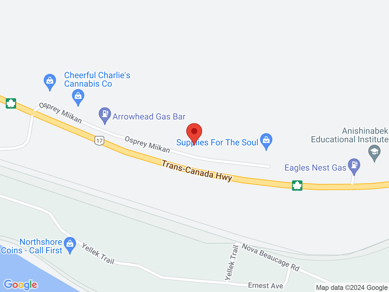 Street map for Northern Zen Cannabis, 76 Osprey Miikan, North Bay ON