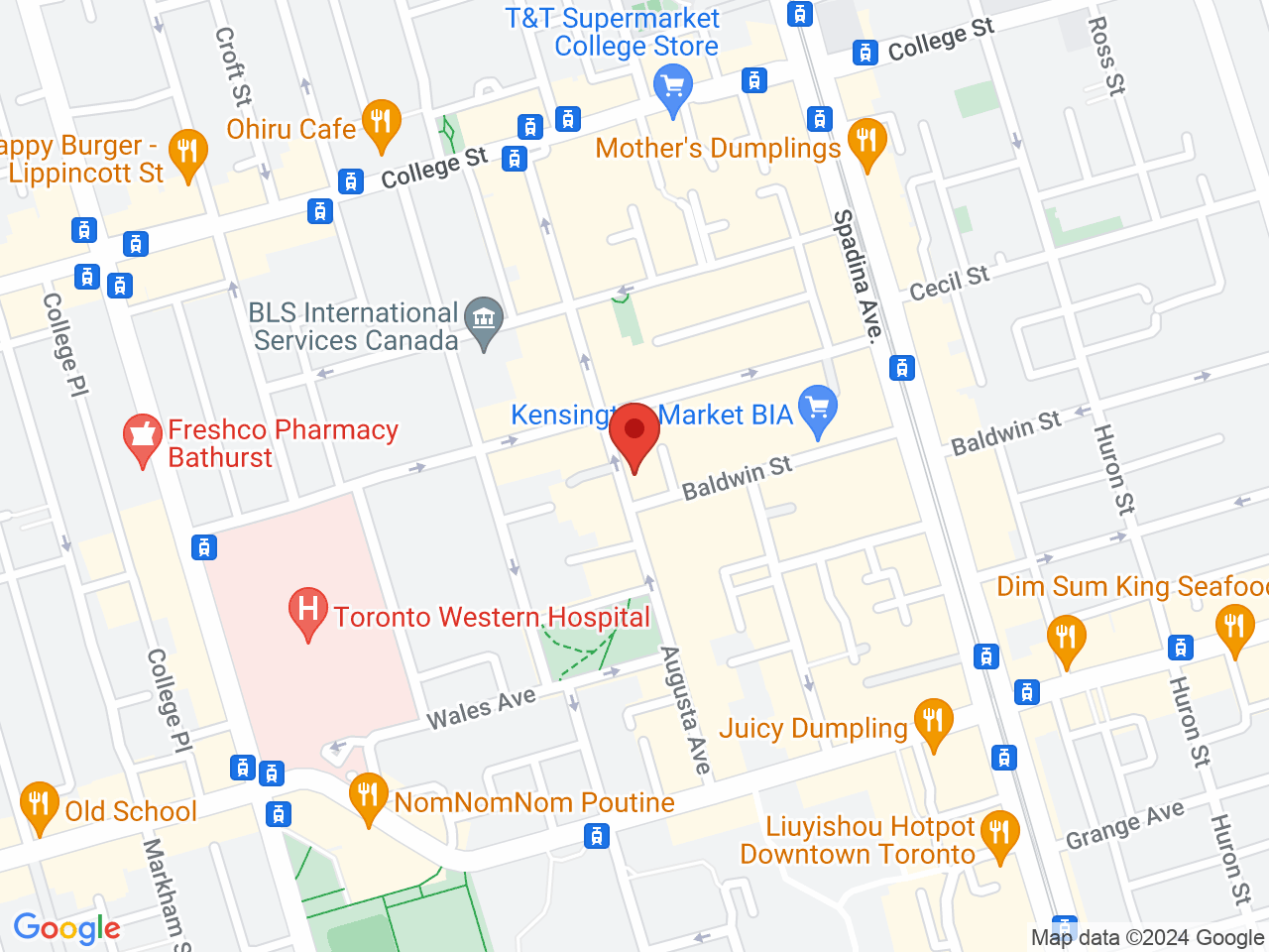 Street map for One Plant Kensington Market, 241 Augusta Ave., Toronto ON