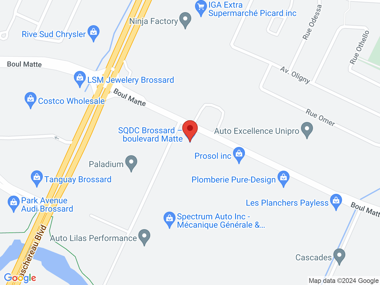 Street map for SQDC Brossard- Boulevard Matte, 2700 boul. Matte Suite 100, Brossard QC