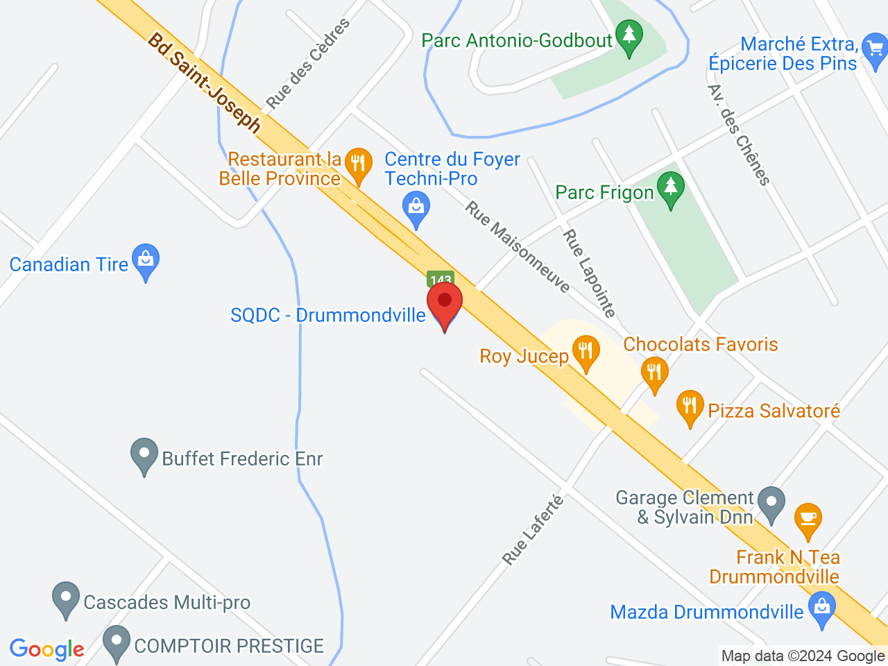 Street map for SQDC Drummondville, 965 boul. St-Joseph, Drummondville QC