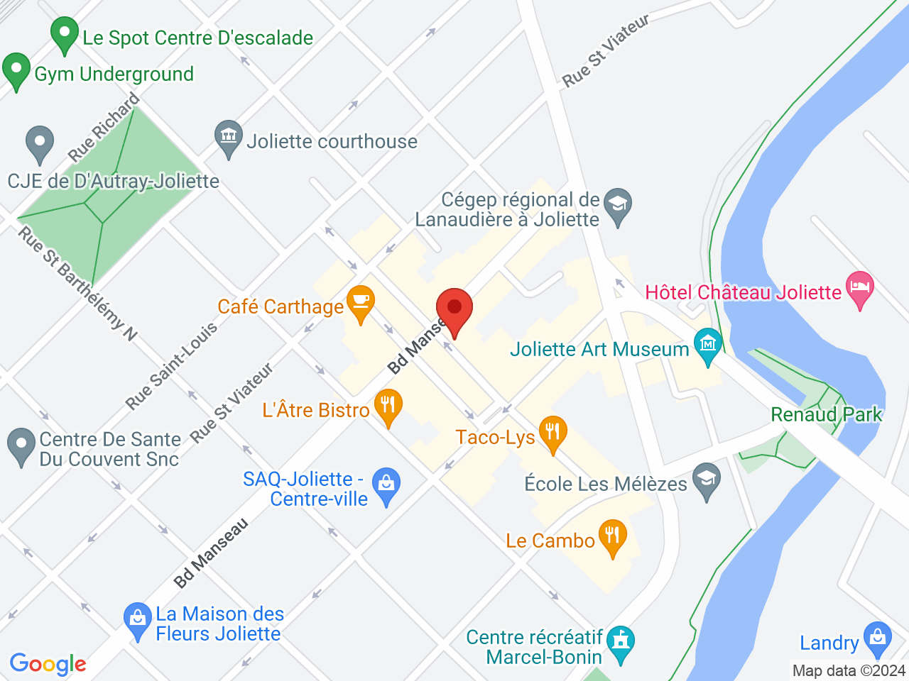Street map for SQDC Joliette, 10 Place Bourget Sud, Joliette QC