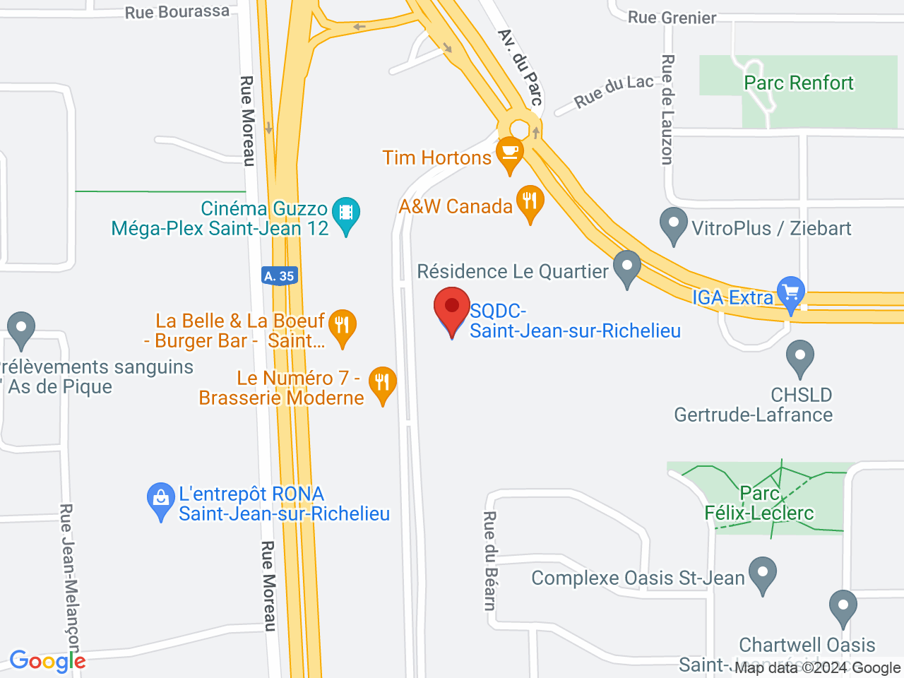 Street map for SQDC Saint-Jean-sur-Richelieu, 174 Boul. St-Luc Suite 114, Saint-Jean-sur-Richelieu QC
