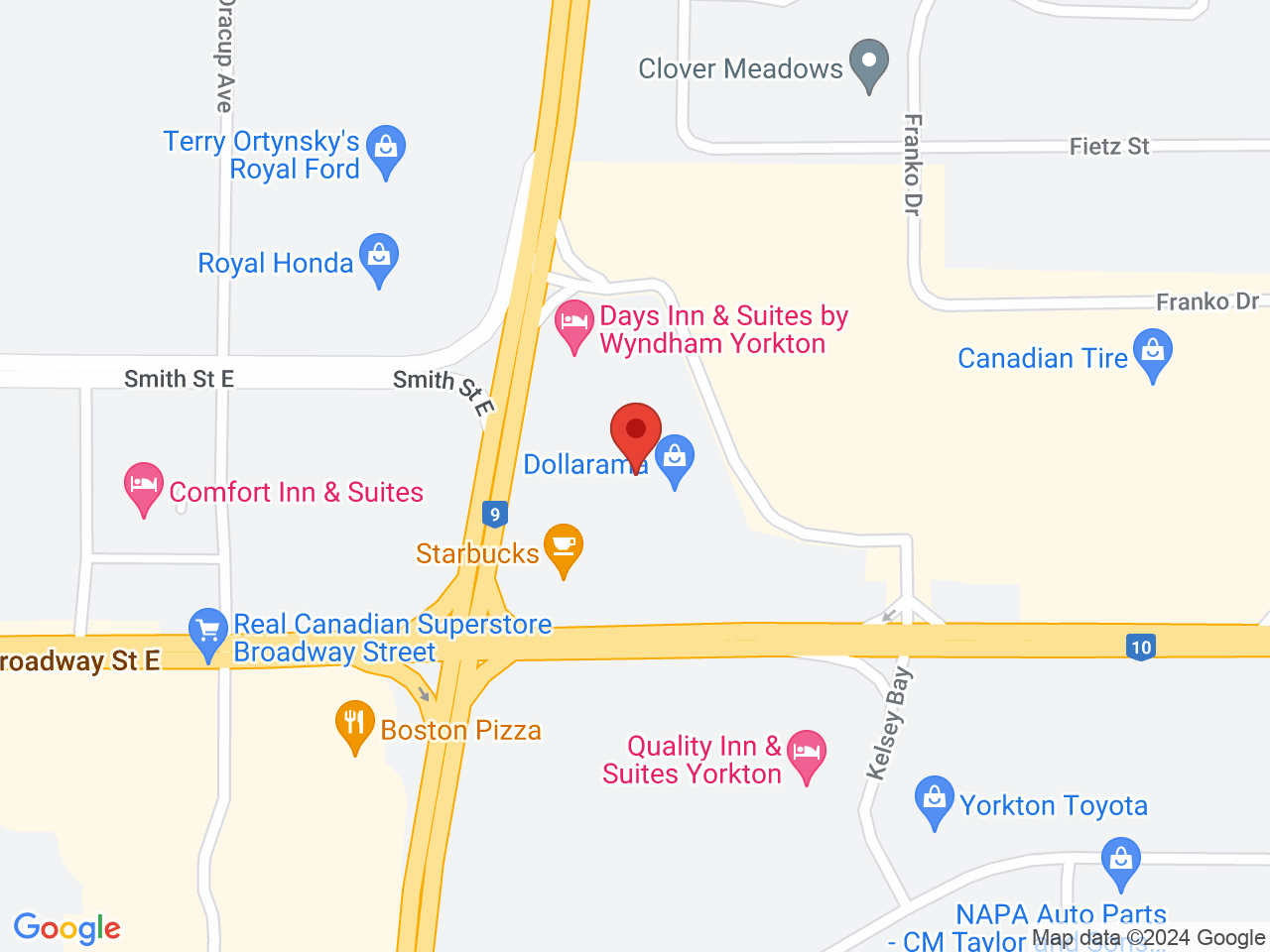 Street map for Fire & Flower Cannabis Co. Yorkton, 5C 275 Broadway St. E, Yorkton SK