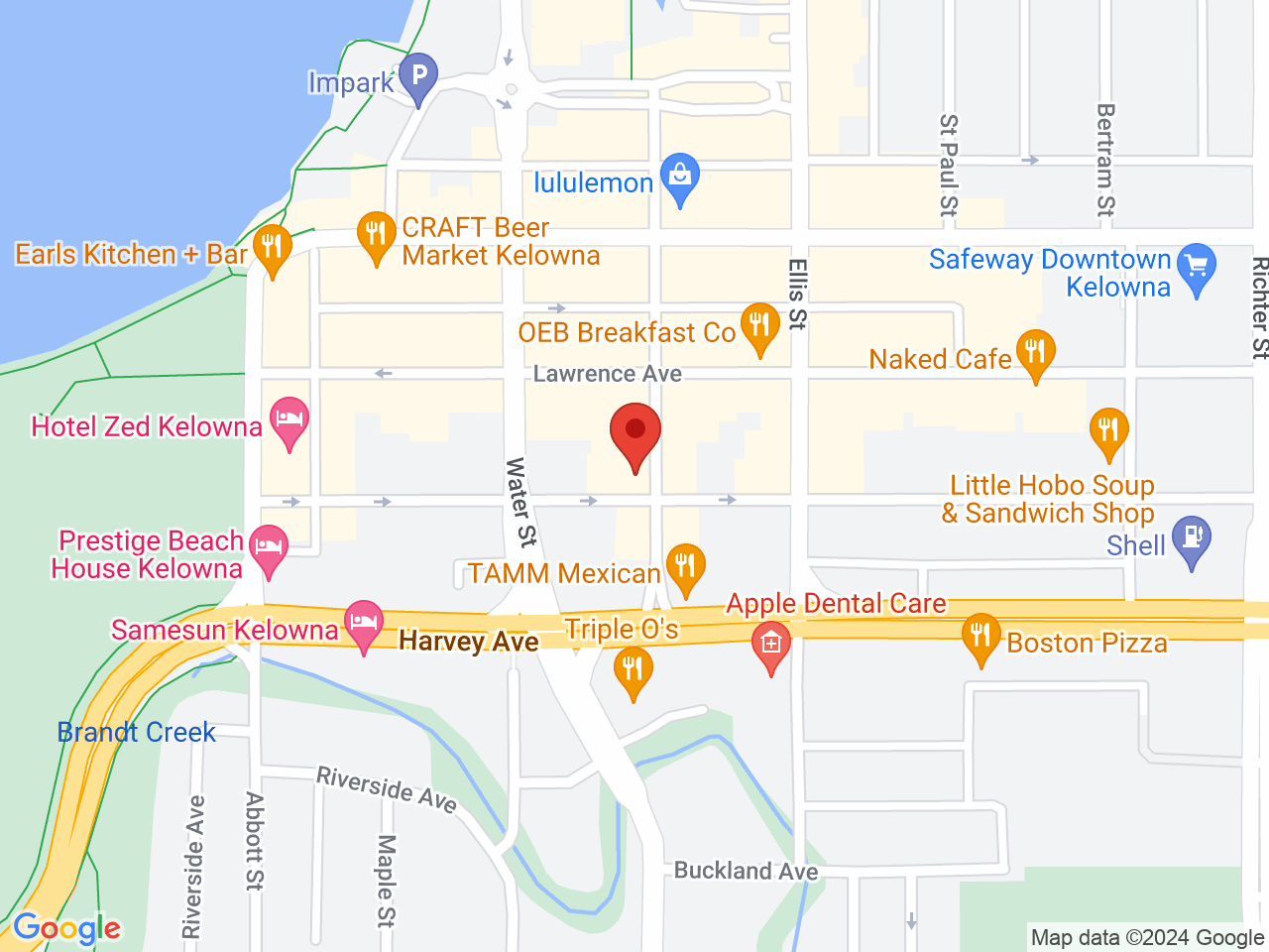 Street map for Kiaro Cannabis, 1650 Pandosy St, Kelowna BC