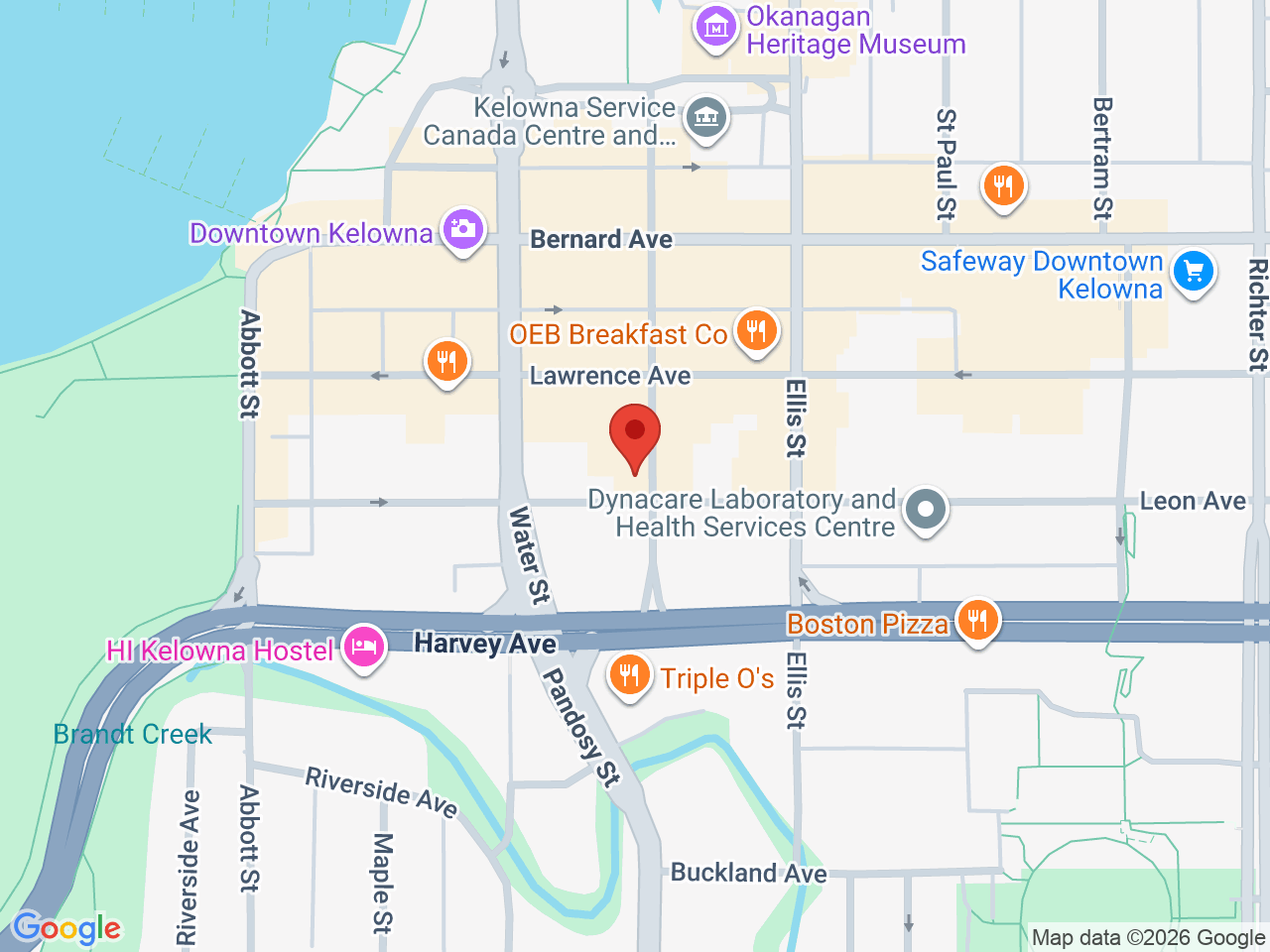 Street map for Kiaro Cannabis, 1650 Pandosy St, Kelowna BC