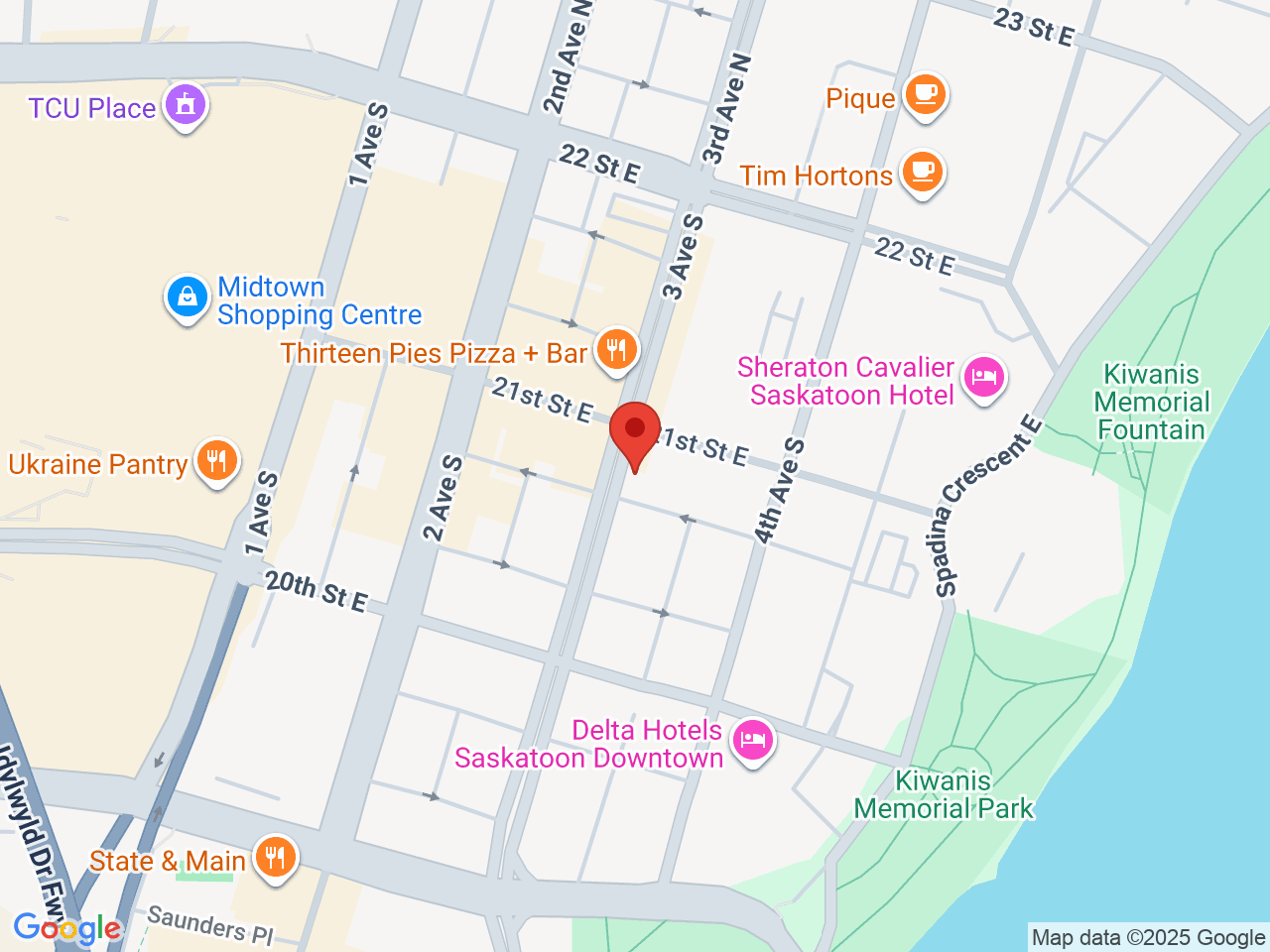 Street map for Living Skies Cannabis, 208 3rd Ave S, Saskatoon SK