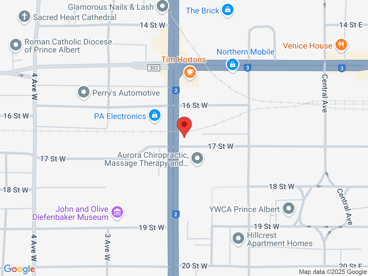 Street map for Prairie Cannabis, 180 17th St W, Prince Albert SK