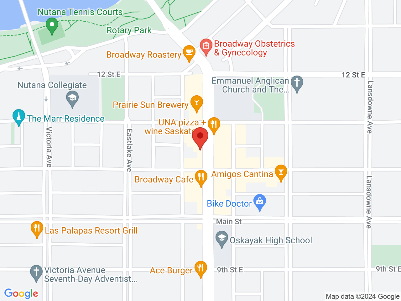 Street map for Prairie Records, 720 Broadway Ave., Saskatoon SK
