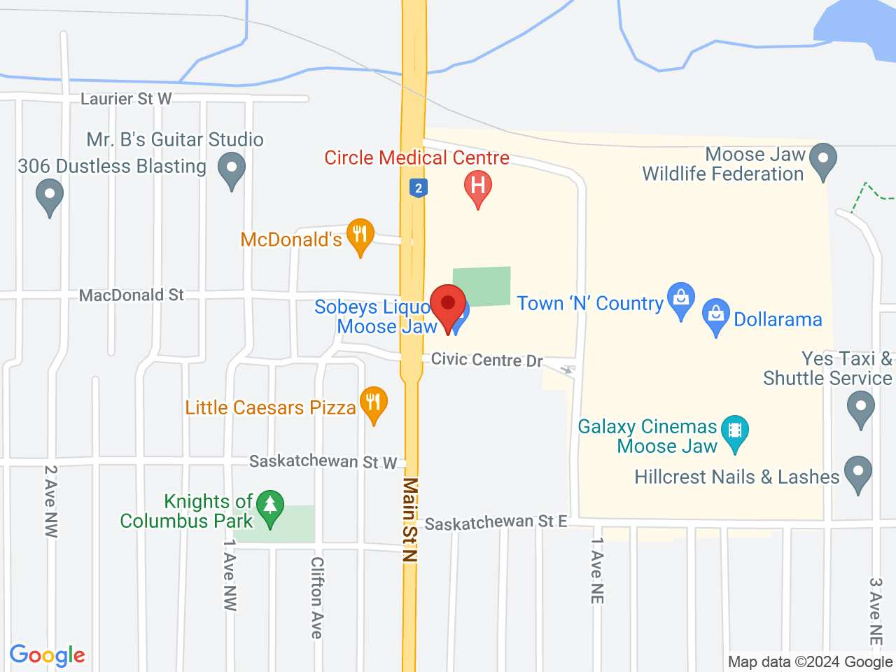 Street map for Spiritleaf Moose Jaw, 1251 Main St N, Moose Jaw SK