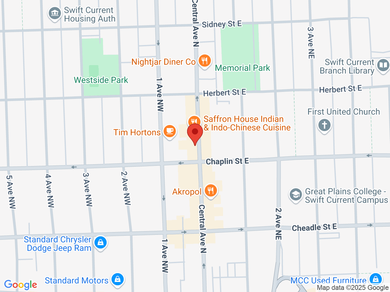 Street map for Value Buds, Unit 2 - 212 Central Ave N, Swift Current SK