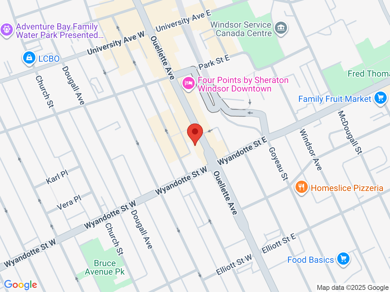 Street map for Wiseradix, 545 Ouellette Ave, Windsor ON