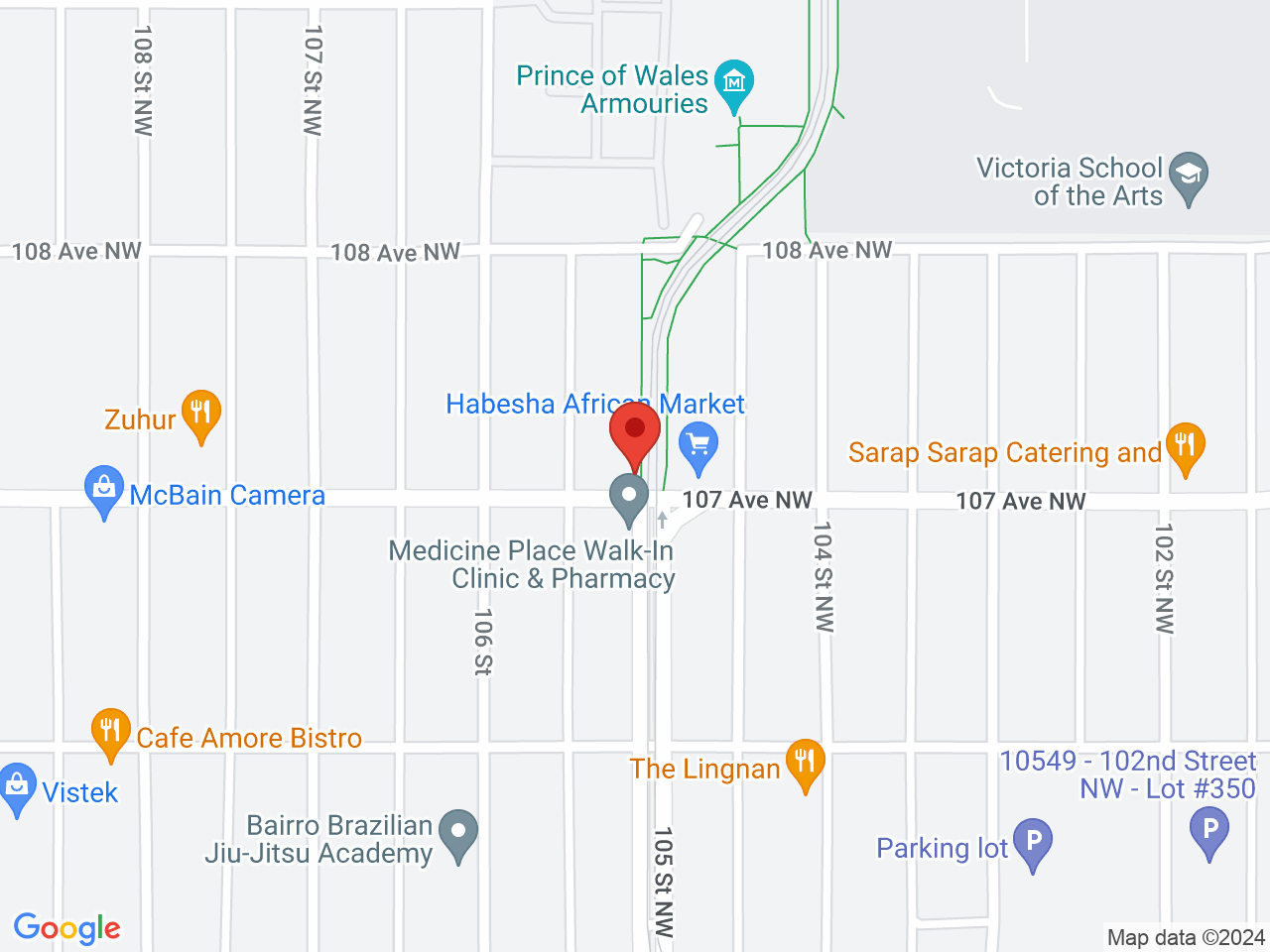 Street map for Choom Cannabis Co. Edmonton, 1-10502 107 Ave. NW, Edmonton AB