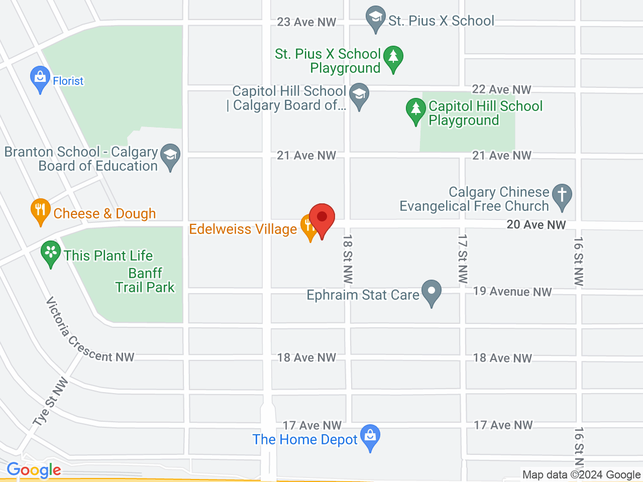 Street map for Record High Craft Cannabis, 1907 20 Avenue NW, Calgary AB