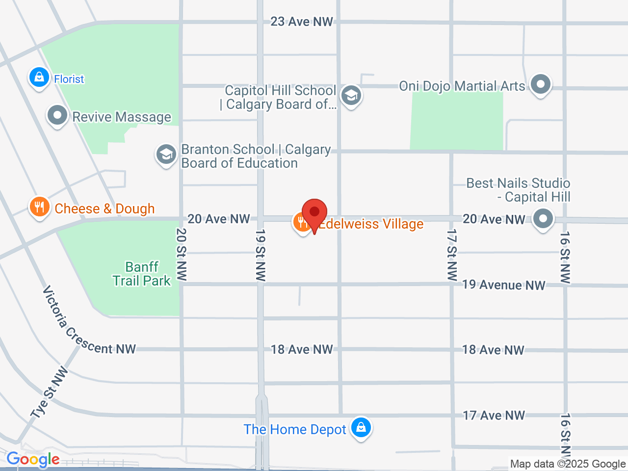 Street map for Record High Craft Cannabis, 1907 20 Avenue NW, Calgary AB