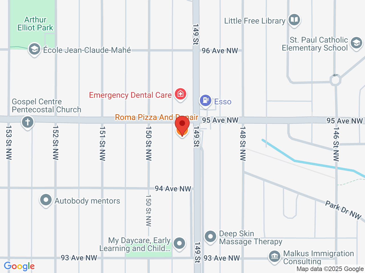 Street map for Kushi Cannabis, 9442 149 Street NW, Edmonton AB