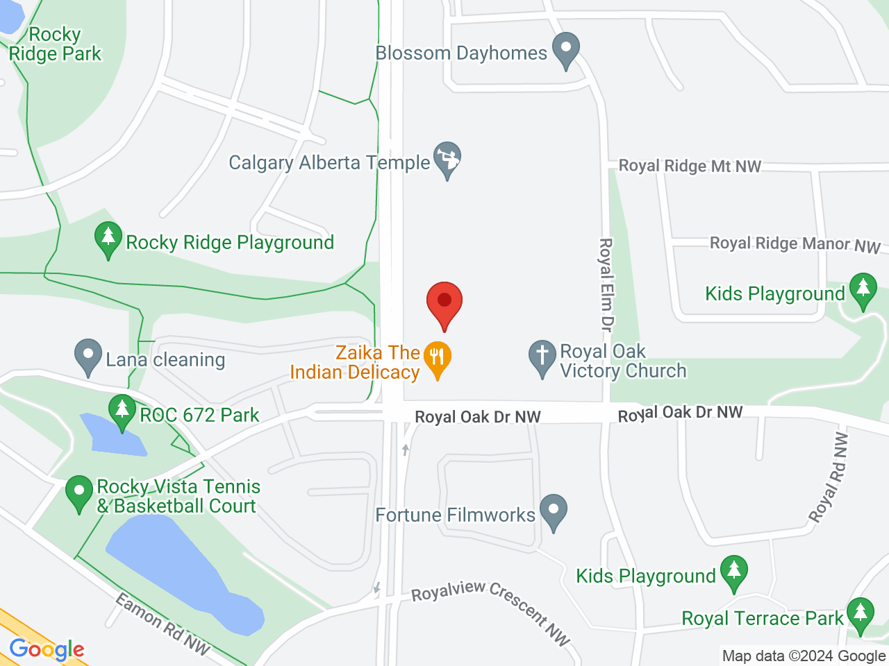 Street map for Omkara Cannabis, 220-500 Royal Oak Drive NW, Calgary AB