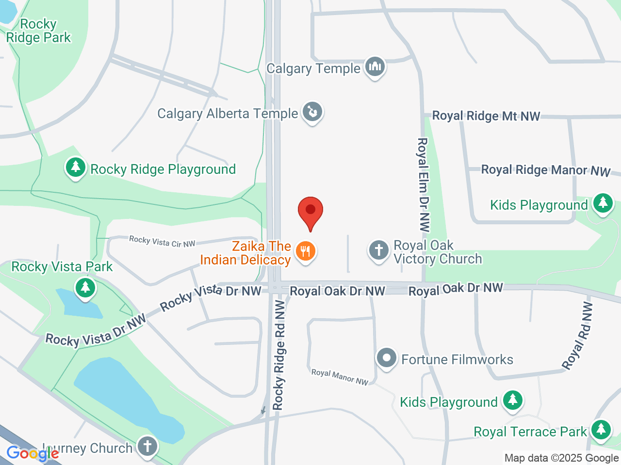 Street map for Omkara Cannabis, 220-500 Royal Oak Drive NW, Calgary AB