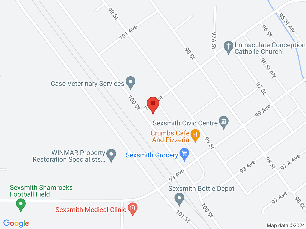 Street map for Sexsmith Cannabis, 9929-A 100 St., Sexsmith AB