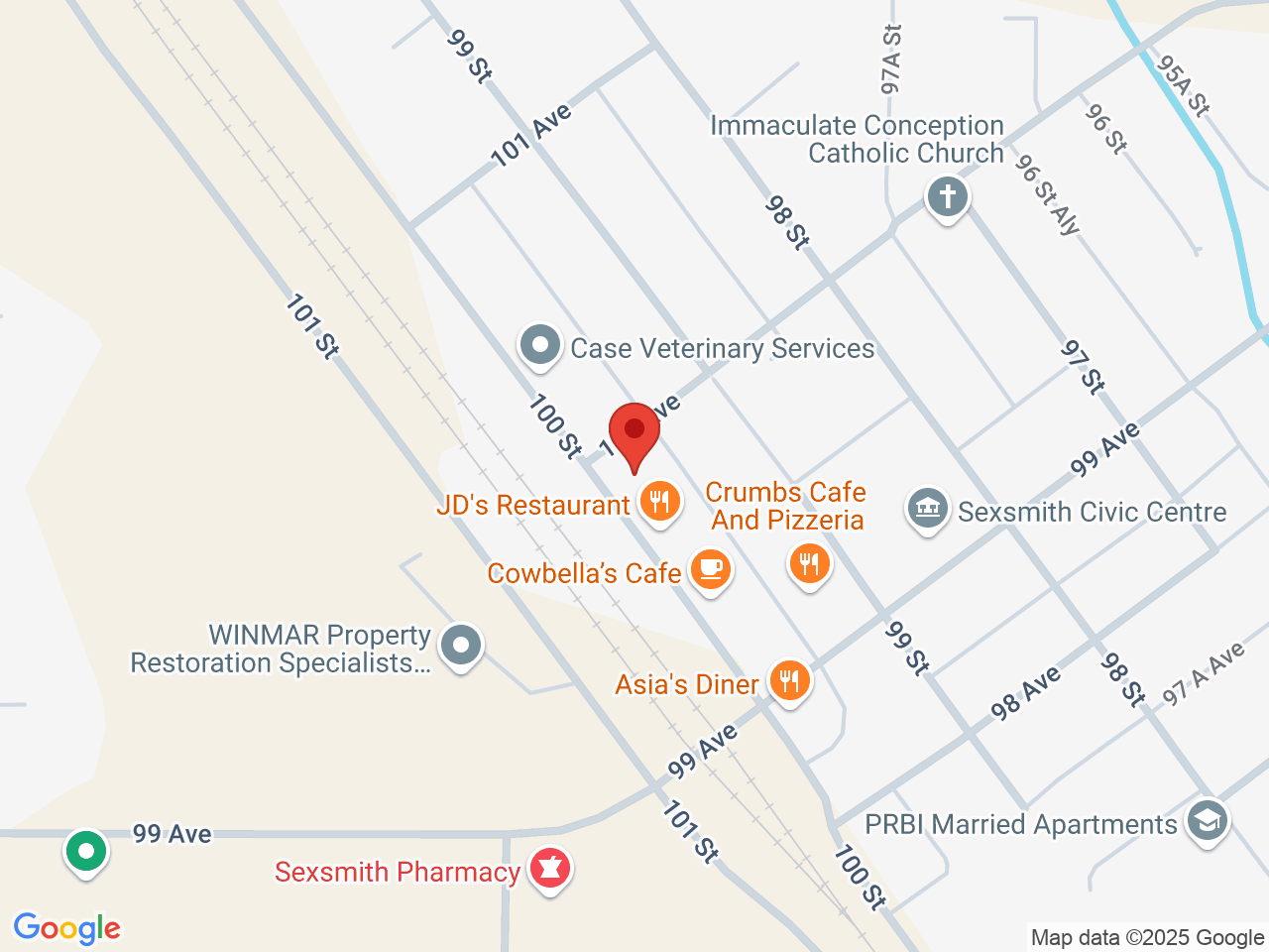 Street map for Sexsmith Cannabis, 9929-A 100 St., Sexsmith AB