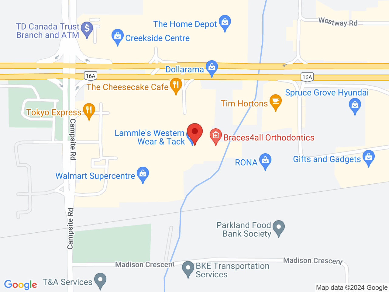 Street map for Spiritleaf Spruce Grove, 102-187 Parkland Hwy, Spruce Grove AB