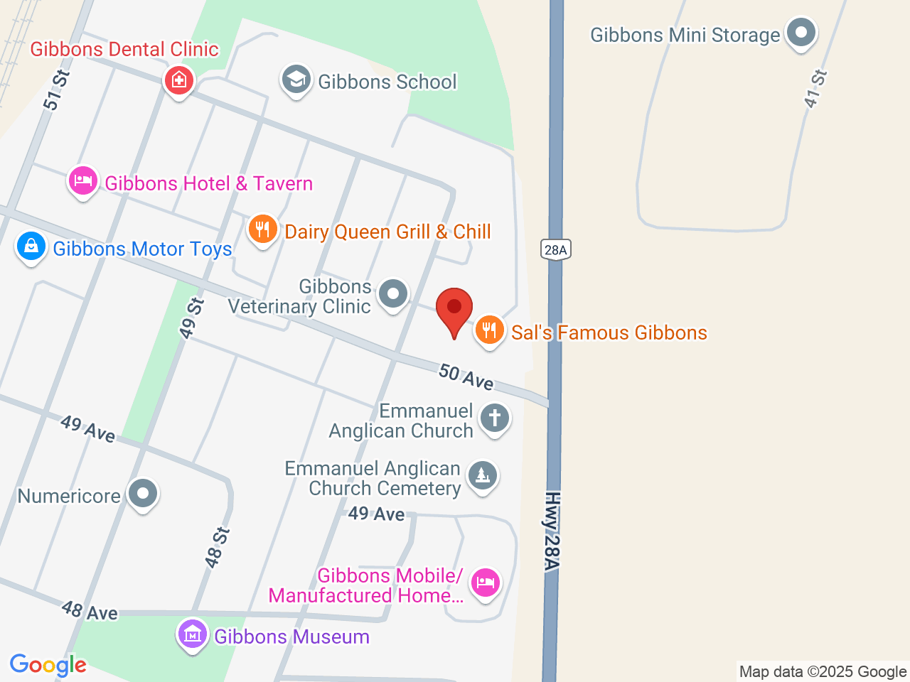 Street map for Sunrise Cannabis Retail, 4614 50 Avenue, Gibbons AB