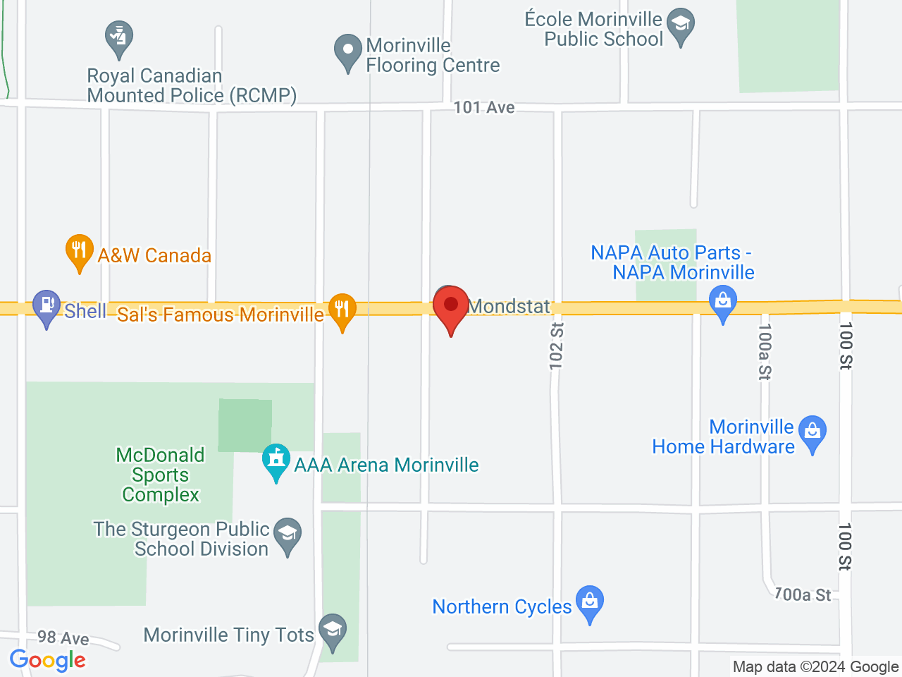 Street map for Uncle Sam's Cannabis, 1-10219 100 Ave., Morinville AB