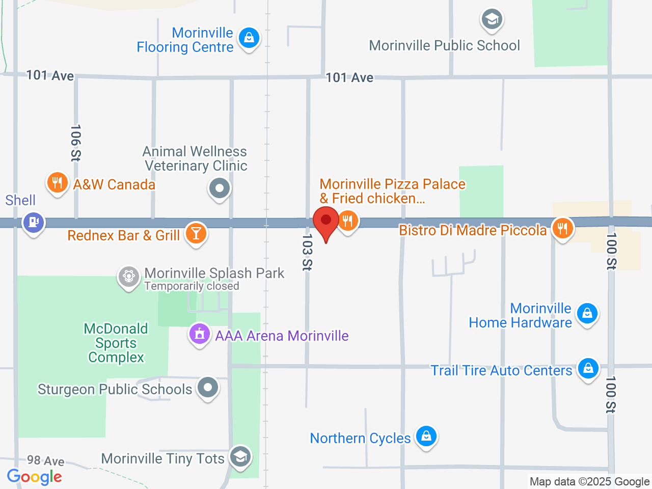 Street map for Uncle Sam's Cannabis, 1-10219 100 Ave., Morinville AB