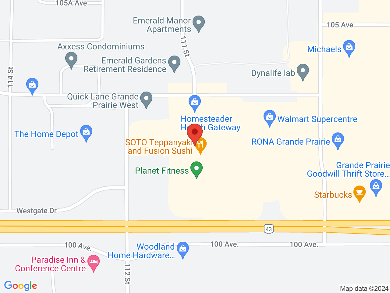 Street map for YSS Cannabis Grande Prairie, 102-10210 111 St., Grande Prairie AB
