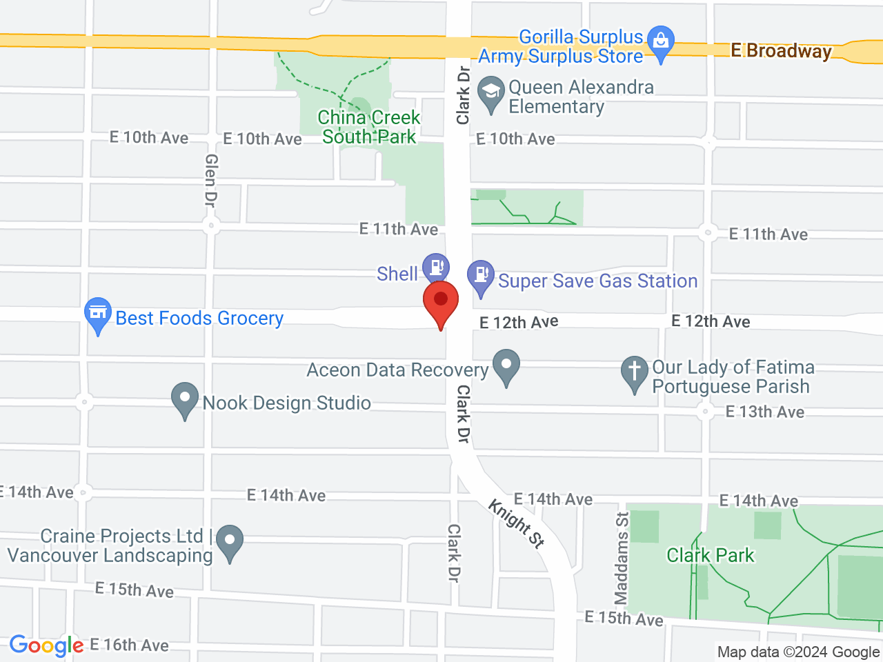 Street map for ARCannabis Store, 1290 East 12th Ave, Vancouver BC