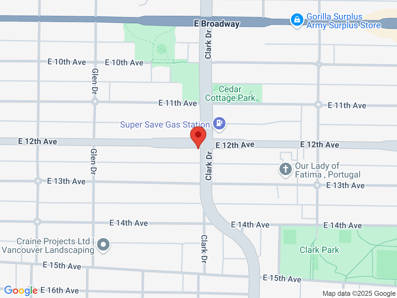 Street map for ARCannabis Store, 1290 East 12th Ave, Vancouver BC