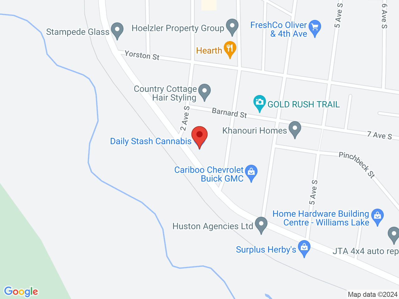 Street map for Daily Stash Cannabis, 250 Mackenzie Ave South, Williams Lake BC