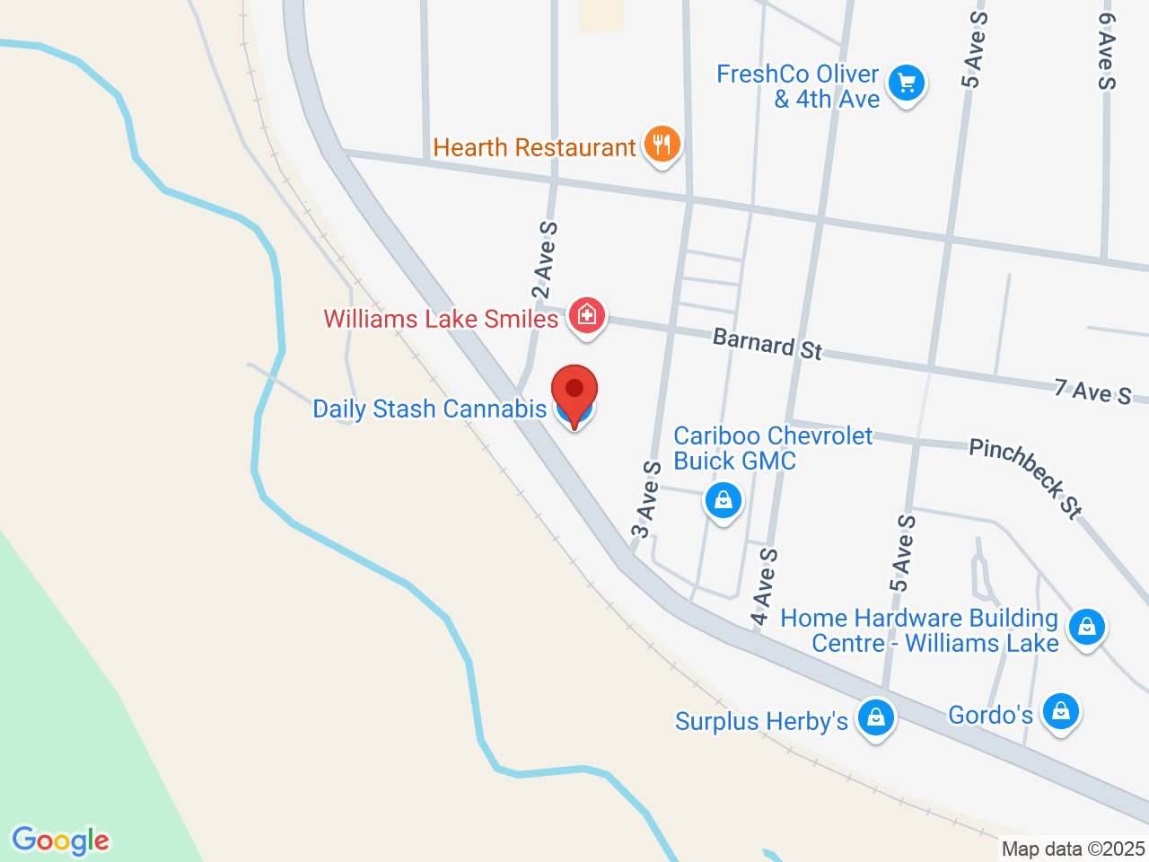 Street map for Daily Stash Cannabis, 250 Mackenzie Ave South, Williams Lake BC