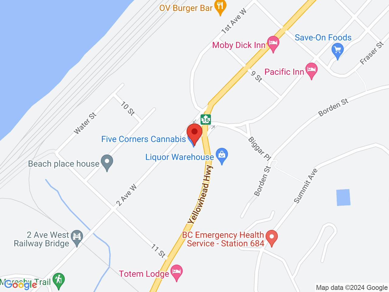 Street map for Five Corners Cannabis, 4-1100 Park Ave, Prince Rupert BC