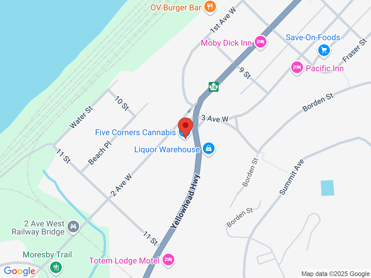 Street map for Five Corners Cannabis, 4-1100 Park Ave, Prince Rupert BC