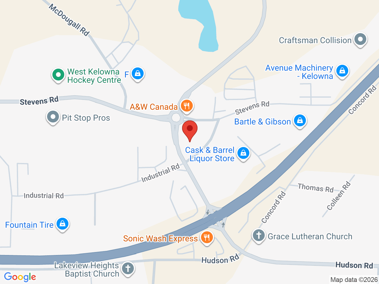 Street map for Skye Cannabis Co., 1192 Industrial Rd, West Kelowna BC