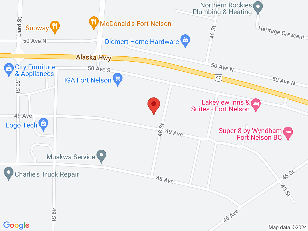 Street map for Northern Rockies Cannabis, 4802 49 Ave, Fort Nelson BC